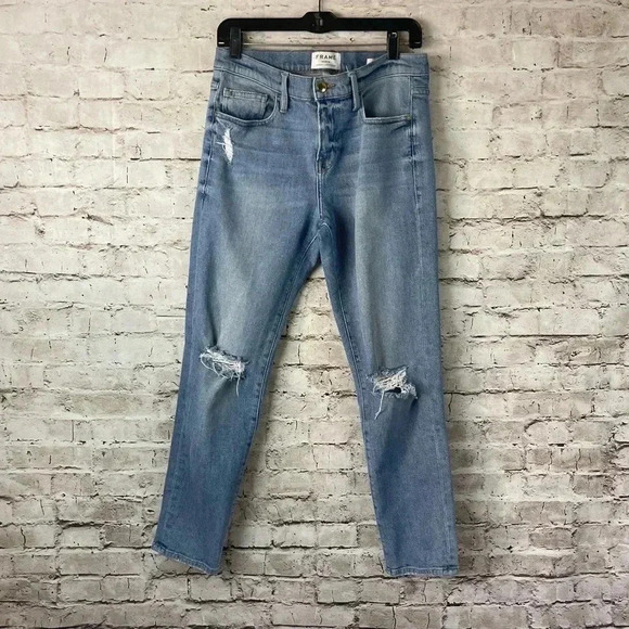 FRAME Denim Le Boy Size 29 Jeans Distressed MCLANE Cotton Stretch Mid Rise - Picture 2 of 9
